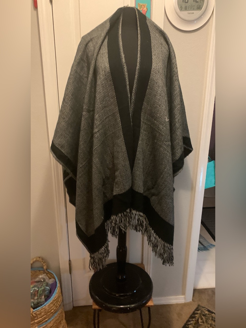Herringbone Fringe Poncho Wrap Scarf
